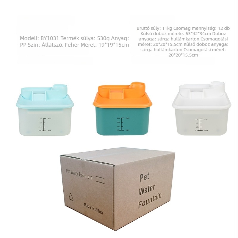 BY104 Kisállat víz adagoló szétválasztható dizájnnal, intelligens keringés, csendes működés, kutyáknak és macskáknak, 530 g