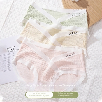 Yilifen kismama fehérnemű, alacsony derekú, 100% pamut, légáteresztő, antibakteriális, hastámasz, középső–késői terhességre
