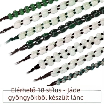 Jade gyöngy nyaklánc — kézzel szőtt lánccal, 800 ezüst tisztaság, testreszabható