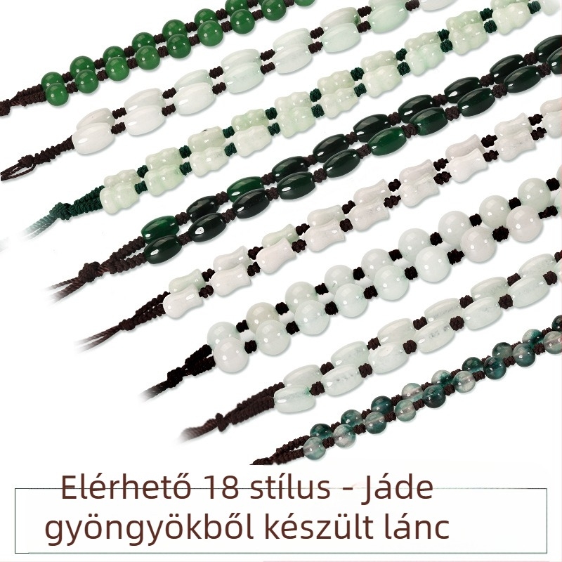 Jade gyöngy nyaklánc — kézzel szőtt lánccal, 800 ezüst tisztaság, testreszabható