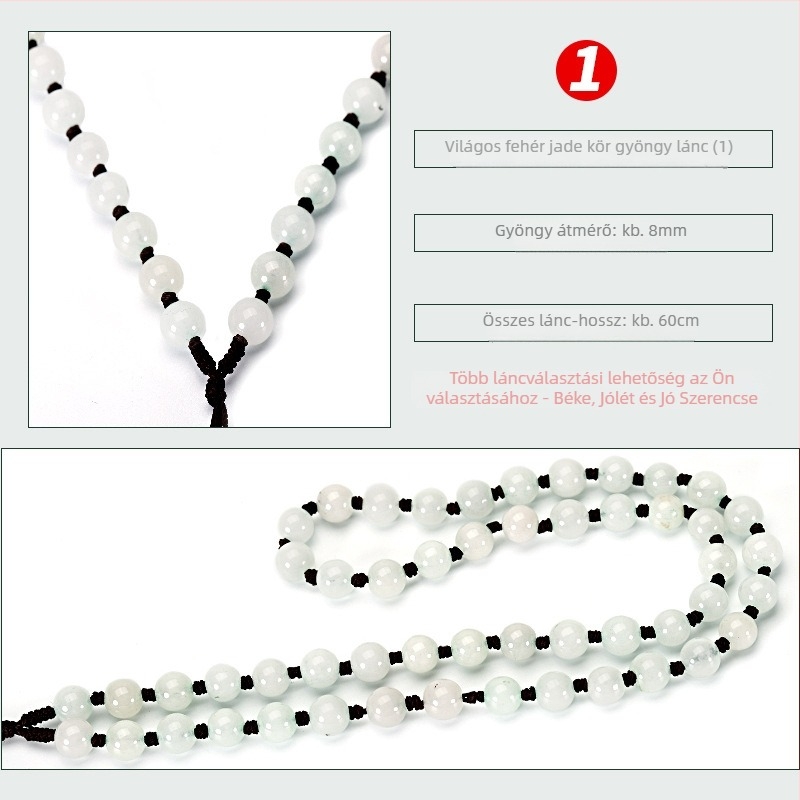 Jade gyöngy nyaklánc — kézzel szőtt lánccal, 800 ezüst tisztaság, testreszabható