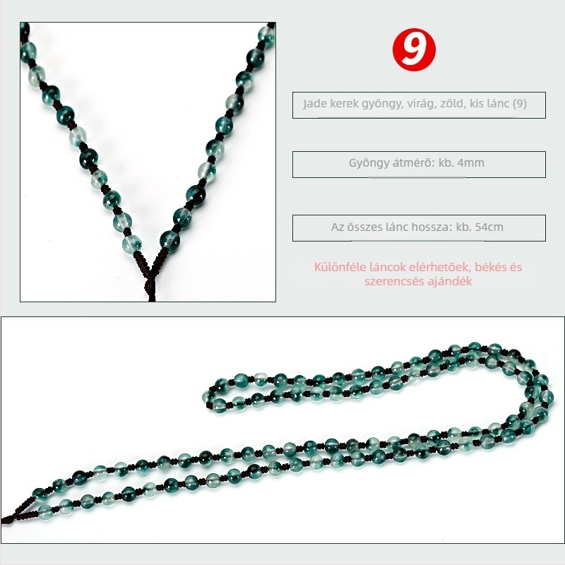 Jade gyöngy nyaklánc — kézzel szőtt lánccal, 800 ezüst tisztaság, testreszabható