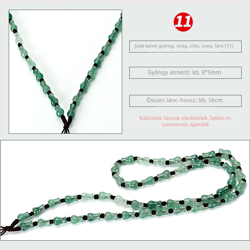 Jade gyöngy nyaklánc — kézzel szőtt lánccal, 800 ezüst tisztaság, testreszabható