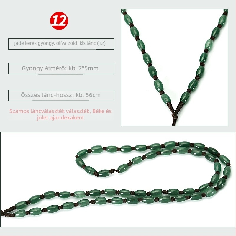 Jade gyöngy nyaklánc — kézzel szőtt lánccal, 800 ezüst tisztaság, testreszabható