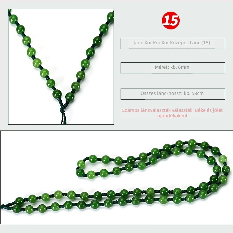 Jade gyöngy nyaklánc — kézzel szőtt lánccal, 800 ezüst tisztaság, testreszabható