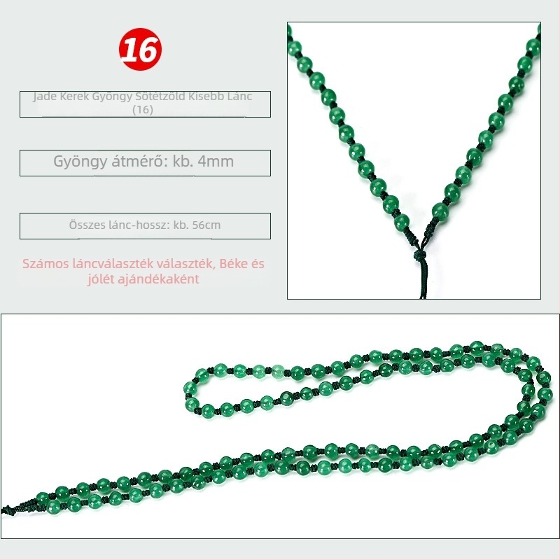 Jade gyöngy nyaklánc — kézzel szőtt lánccal, 800 ezüst tisztaság, testreszabható