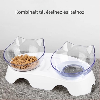 Macska számára kettős víz- és étetőtál, csepegés elleni védelem és nyakvédő dizájnnal – integrált automata etető készlet (KUCHI)