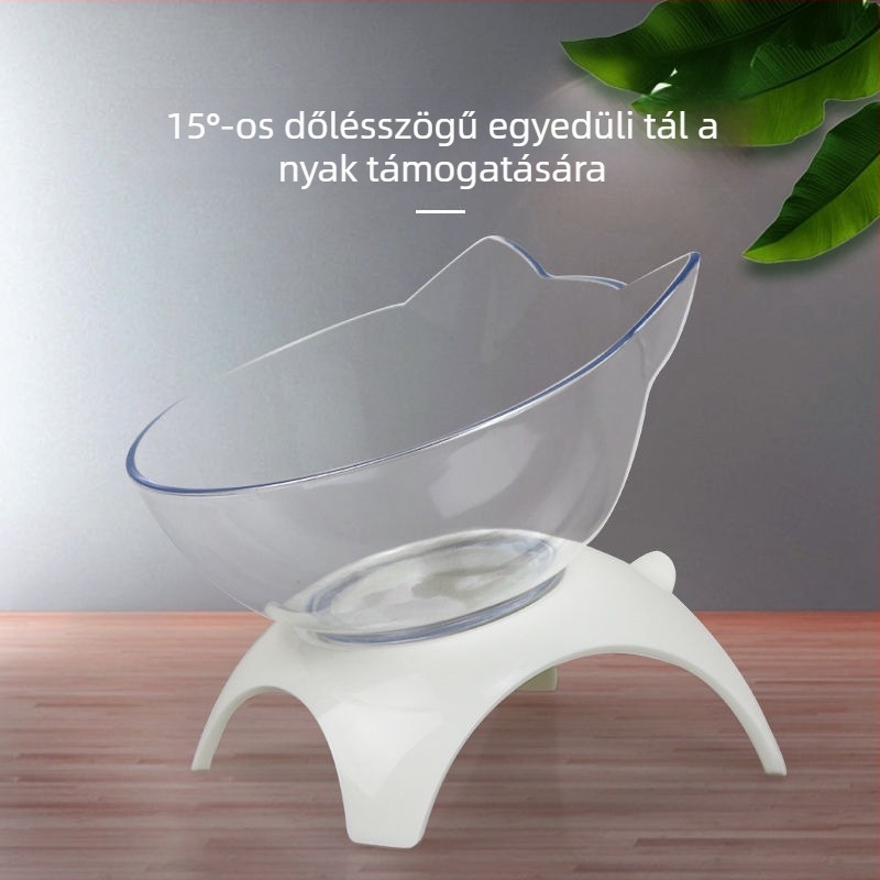 Macska számára kettős víz- és étetőtál, csepegés elleni védelem és nyakvédő dizájnnal – integrált automata etető készlet (KUCHI)
