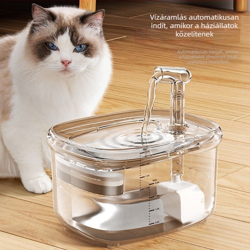 Macska víz adagoló, vezeték nélküli töltésű, automatikus cirkulációs víz, leválasztható, 2300 ml kapacitás, Modell 3042, macskáknak és kutyáknak