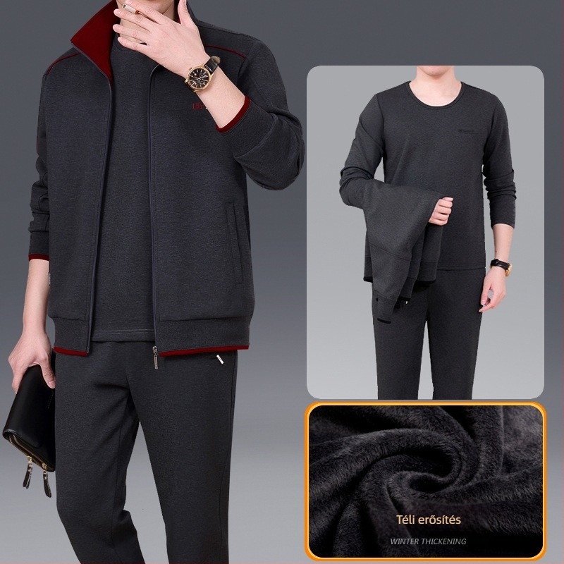 Uniszex téli sportos szett, pamut anyag, polo gallér, vastag fleece-bélés