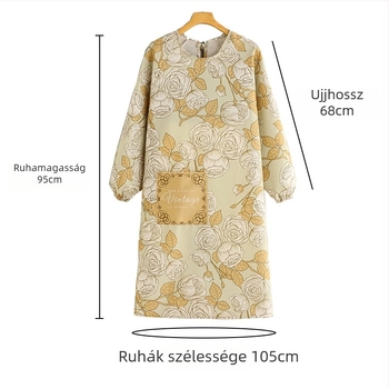 Hosszú ujjú kötény, bambusz-pamut anyag, szennyeződés elleni, koreai stílusú, virágos mintázat
