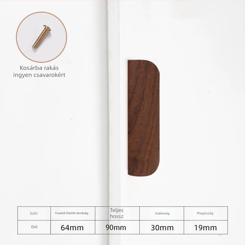 Tömörfa ajtó- és ruhásszekrény fogantyú, modern minimalist stílus, kézzel polírozott, modell 33