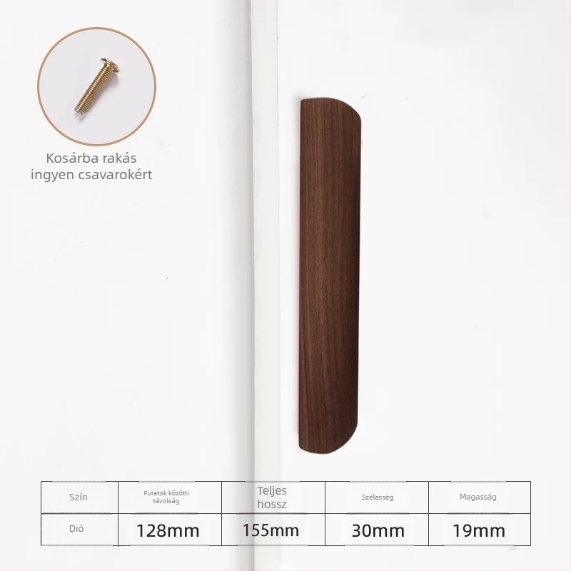 Tömörfa ajtó- és ruhásszekrény fogantyú, modern minimalist stílus, kézzel polírozott, modell 33