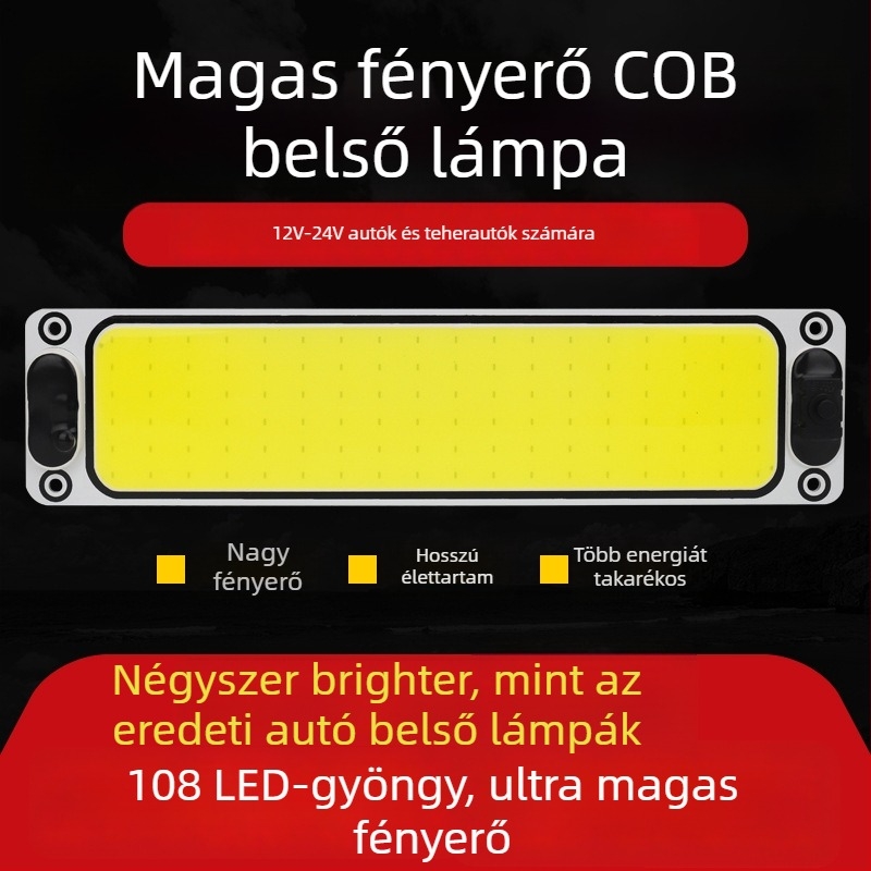 Autó belső COB LED olvasólámpa, 15W, 12–60V, alumíniumlemez, fehér fény
