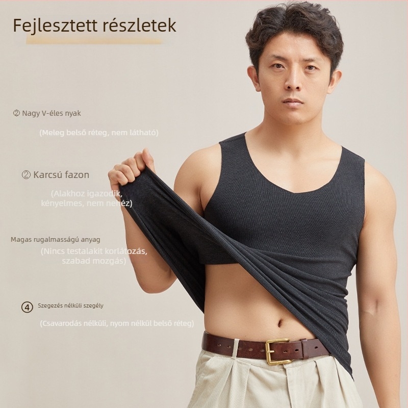 Férfi meleg mellény V-nyakkal, fleece bélés, akril-keverék 30–50%, vastag szövet 301–350 g/m², alapréteg pulóver