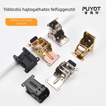 Bútorokhoz készült összecsukható csukló — 90° derékszög, automatikus zárás, cinkötvözet, elektroplatinált felület, hajlított csukló, fix támogatás a kávéasztalhoz
