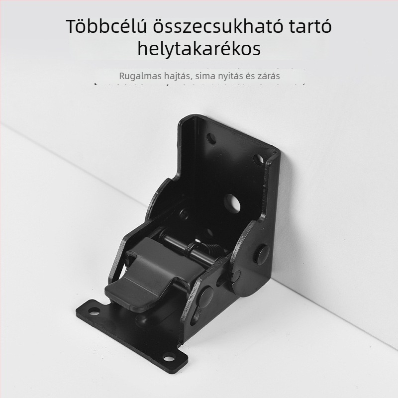 Bútorokhoz készült összecsukható csukló — 90° derékszög, automatikus zárás, cinkötvözet, elektroplatinált felület, hajlított csukló, fix támogatás a kávéasztalhoz