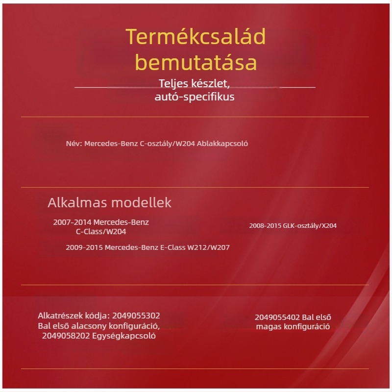 Mercedes-Benz C-osztály W204 és GLK-osztály elektromos ablakkapcsoló, alkatrész-szám 2049055402