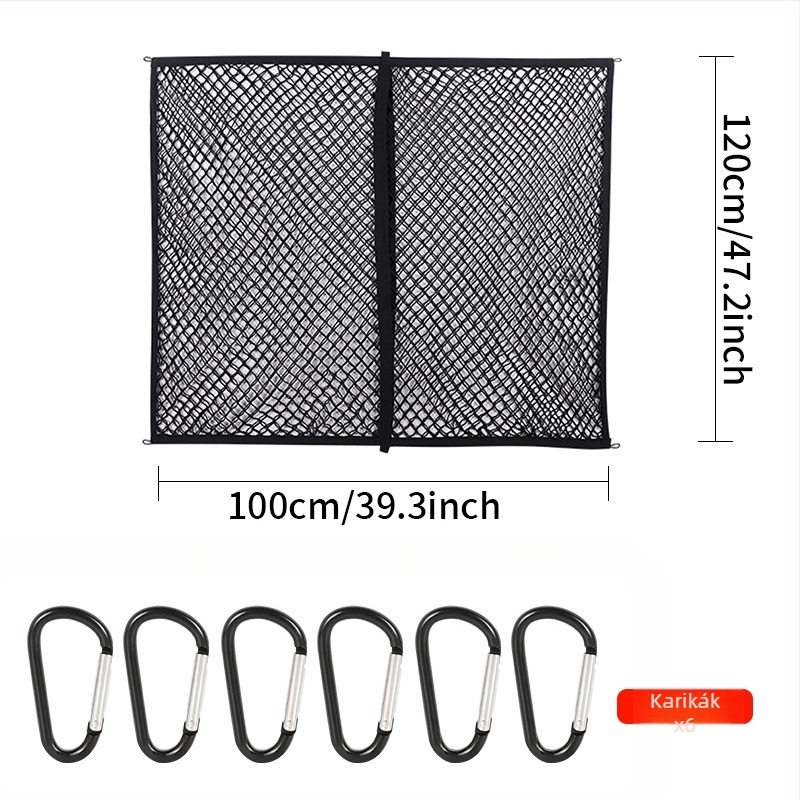 Textil csomagtartó háló – rugalmas felakasztható tároló, univerzális illeszkedés, testreszabható, nyomásálló