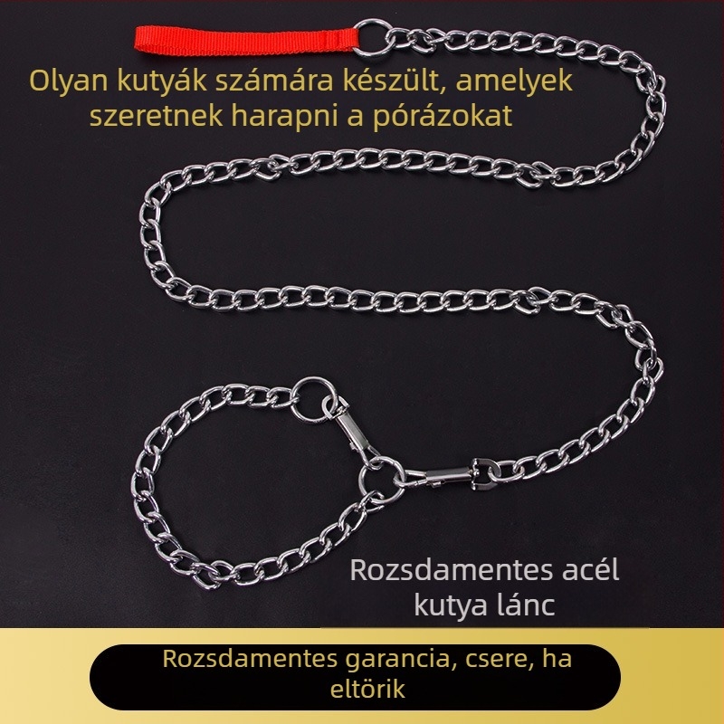 Rozsdamentes acélból készült kutyapóráz lánccal és nyakörvvel minden méretű kutyához
