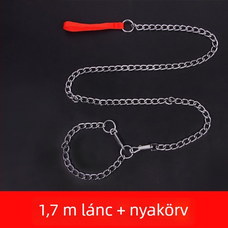 Rozsdamentes acélból készült kutyapóráz lánccal és nyakörvvel minden méretű kutyához