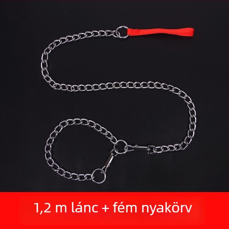 Rozsdamentes acélból készült kutyapóráz lánccal és nyakörvvel minden méretű kutyához
