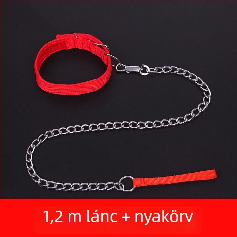 Rozsdamentes acélból készült kutyapóráz lánccal és nyakörvvel minden méretű kutyához