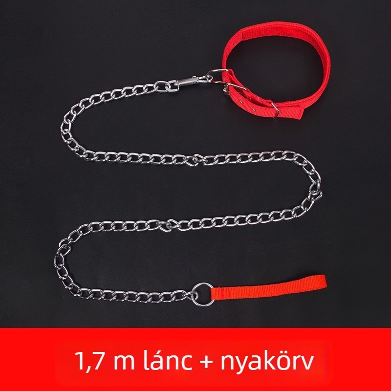 Rozsdamentes acélból készült kutyapóráz lánccal és nyakörvvel minden méretű kutyához