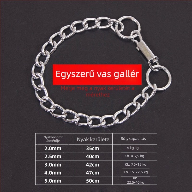 Rozsdamentes acélból készült kutyapóráz lánccal és nyakörvvel minden méretű kutyához
