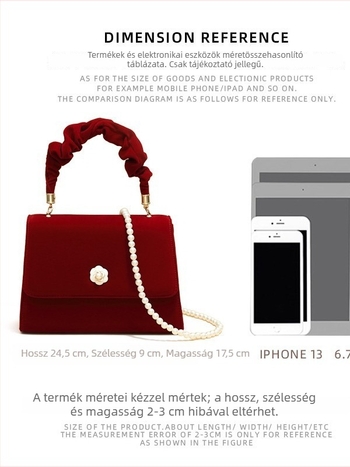 Piros bársonyból készült menyasszonyi táska camellia virággal, női kis négyszögletes crossbody válltáska