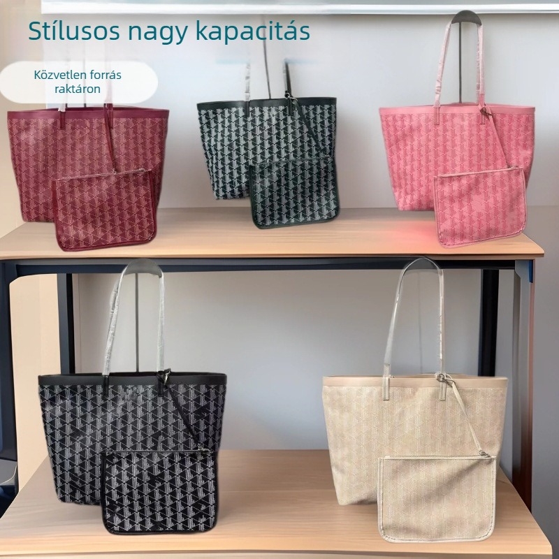 PU anyagú tote táska, nagy kapacitás, cipzáros záródás, belső cipzáras zseb és telefontartó zseb, dupla vállpánt