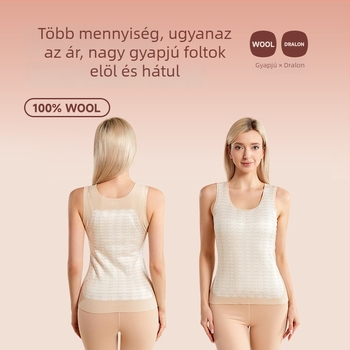 Női gyapjú termoszál mellény fleece béléses, háromrétegű, seamless, kerek nyakú, pull-over-stílus, 70% poliészter + 30% gyapjú, extrán vastag 351–400 g/m2