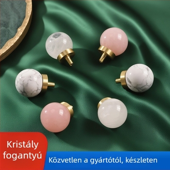 Kristályos kerek szekrényajtó fogantyú, sárgaréz, CNC-megmunkált, gömb alakú dizájn, egylyukas, felületre szerelhető