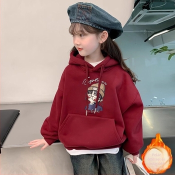 Gyerekeknek lányok kapucnis pulóver, tavasz–ősz 2025, lazább stílus, nyúl szőrszál mesterséges pamuton