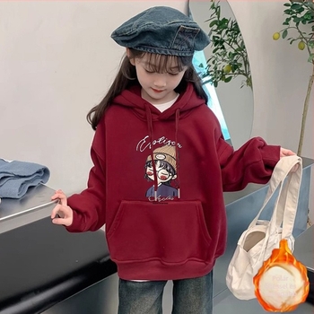 Gyerekeknek lányok kapucnis pulóver, tavasz–ősz 2025, lazább stílus, nyúl szőrszál mesterséges pamuton