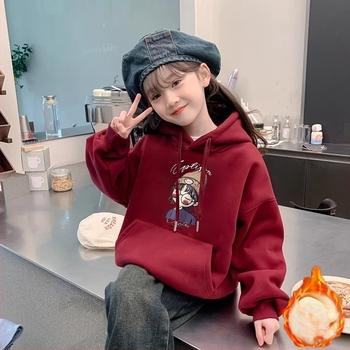 Gyerekeknek lányok kapucnis pulóver, tavasz–ősz 2025, lazább stílus, nyúl szőrszál mesterséges pamuton