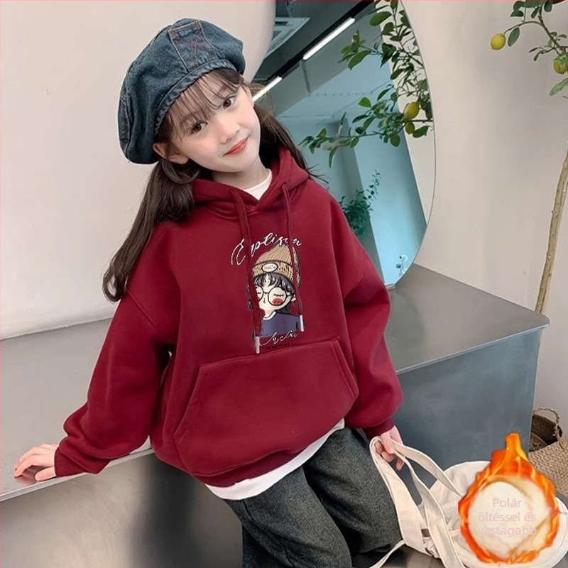 Gyerekeknek lányok kapucnis pulóver, tavasz–ősz 2025, lazább stílus, nyúl szőrszál mesterséges pamuton