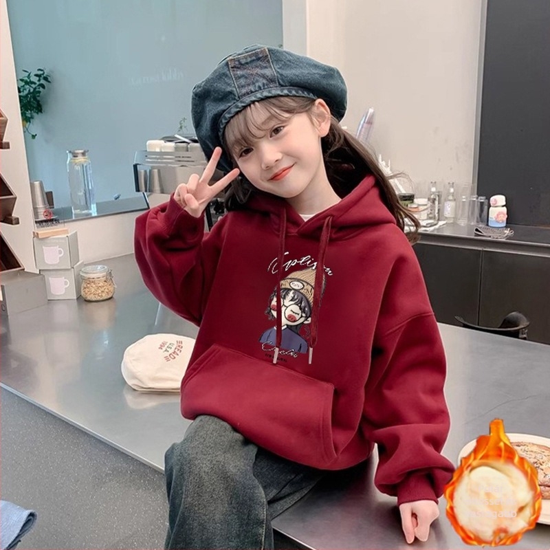 Gyerekeknek lányok kapucnis pulóver, tavasz–ősz 2025, lazább stílus, nyúl szőrszál mesterséges pamuton