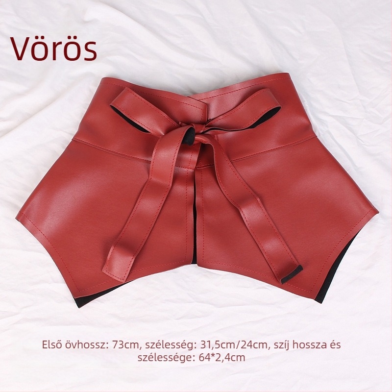 Imitált bőrből készült deréköv, ötvözetes csat, kampózár, ultra-széles (>4 cm), All-Match / Fashion OL stílus.