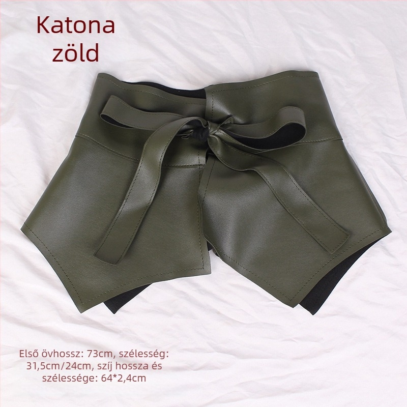 Imitált bőrből készült deréköv, ötvözetes csat, kampózár, ultra-széles (>4 cm), All-Match / Fashion OL stílus.