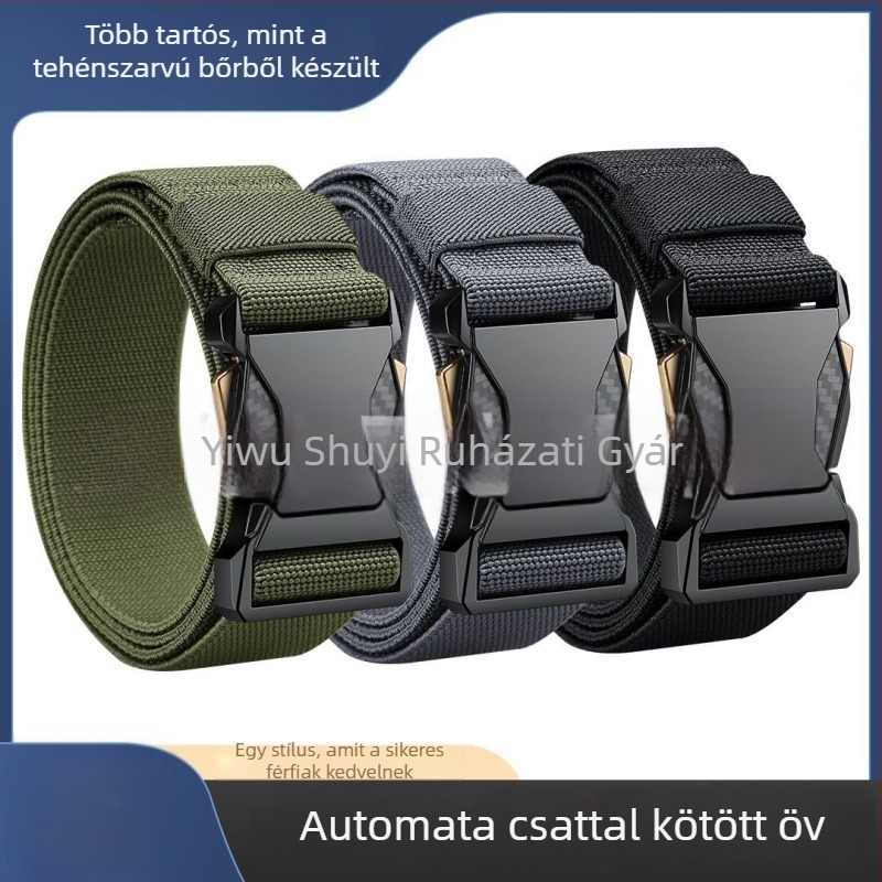 Férfi nylon szövött öv automata csattal, 2–4 cm szélesség, minimalist casual stílus, 2025 megjelenés