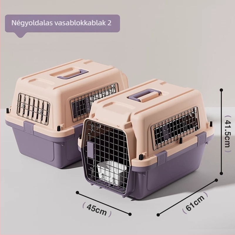 Macska és kutya utazó szállító – hordozható ketrec, Anyag: Vas+PP