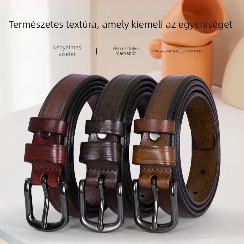 Női valódi bőrből készült öv, koreai stílusú tűs csattal, első réteg marhabőr, 2-4 cm szélesség