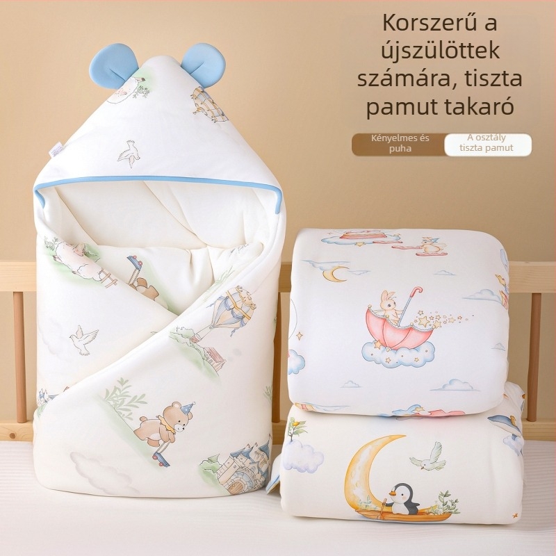 Baba takaró éjszakai sapkával, 100% pamutból, pamut töltettel, 0,5 kg alatt, újszülötteknek, tavasz–ősz