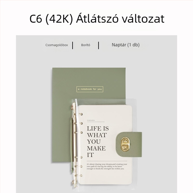 Binder-kötésű jegyzetfüzet, műbőr borító, papír nyers fa cellulózból, 40 g/m2, minimalist stílus