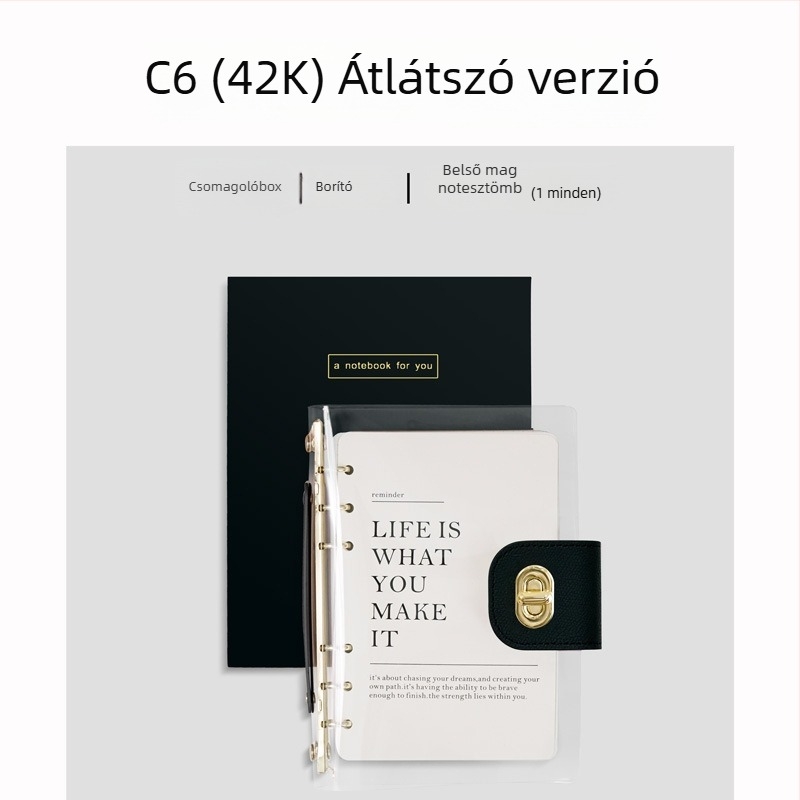 Binder-kötésű jegyzetfüzet, műbőr borító, papír nyers fa cellulózból, 40 g/m2, minimalist stílus