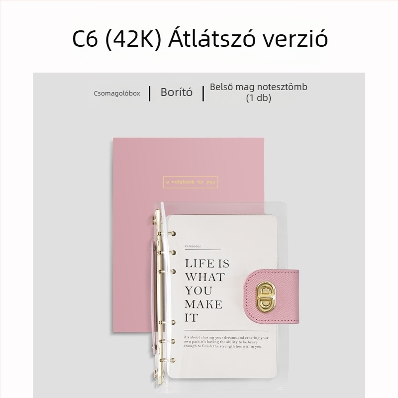 Binder-kötésű jegyzetfüzet, műbőr borító, papír nyers fa cellulózból, 40 g/m2, minimalist stílus