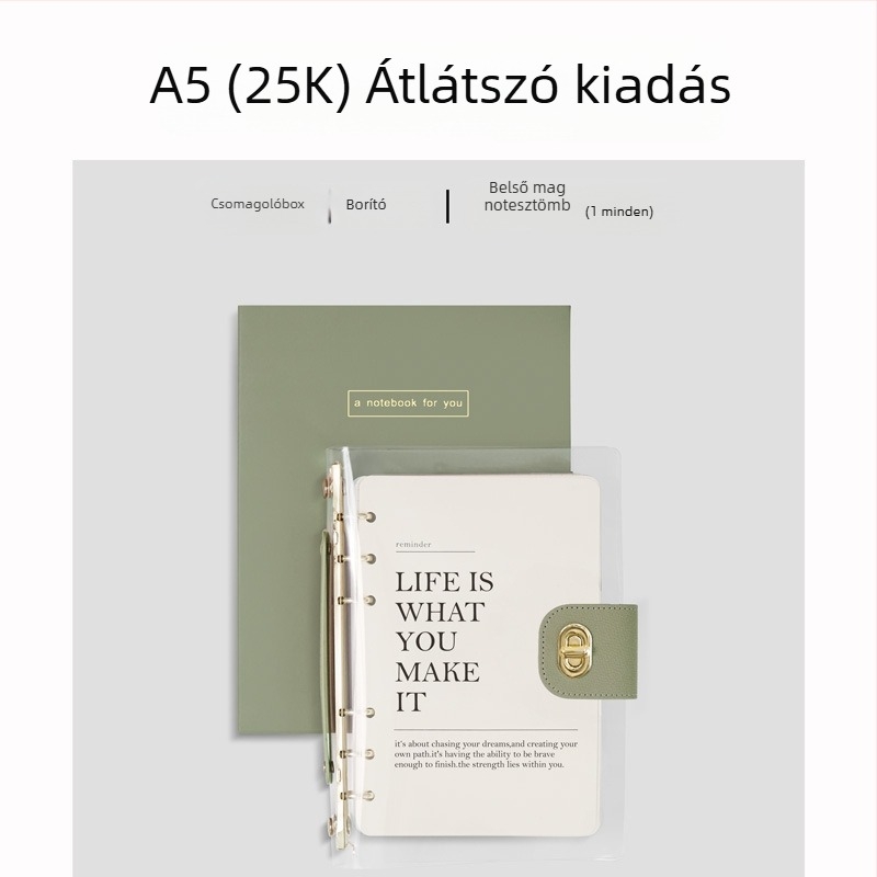 Binder-kötésű jegyzetfüzet, műbőr borító, papír nyers fa cellulózból, 40 g/m2, minimalist stílus