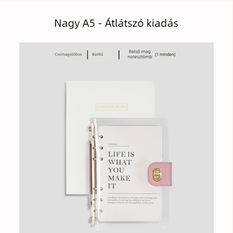 Binder-kötésű jegyzetfüzet, műbőr borító, papír nyers fa cellulózból, 40 g/m2, minimalist stílus
