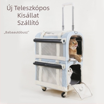 Háziállat szállító táska kerekekkel macskák és kutyák számára — PVC anyag, Maodu márka, légáteresztő, kétszintes dizájn, nagy kapacitás